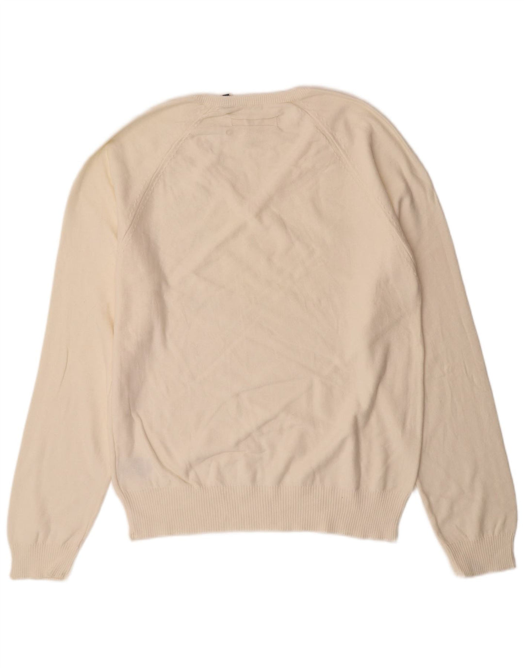 WRANGLER Mens Fitted V-Neck Jumper Sweater XL Off White Cotton