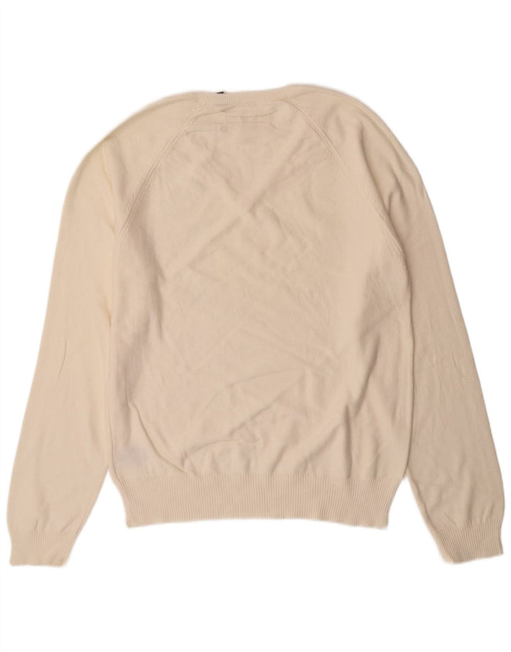 WRANGLER Mens Fitted V-Neck Jumper Sweater XL Off White Cotton