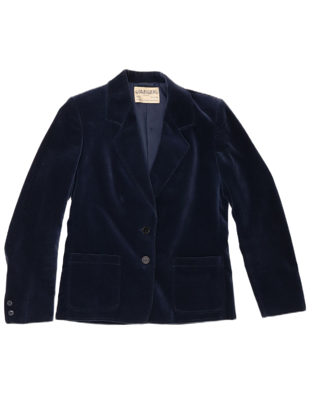 Jaeger Womens 2 Button Velvet Blazer Jacket UK 8 Small Navy Blue Cotton
