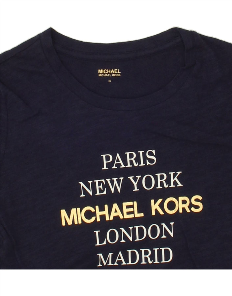 MICHAEL KORS Womens Graphic T-Shirt Top UK 4 XS Navy Blue Cotton Vintage Michael Kors and Second-Hand Michael Kors from Messina Hembry 