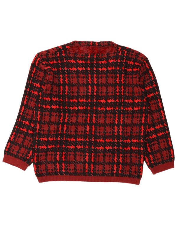 Vintage Womens Boat Neck Jumper Sweater UK 16 Large Red Check