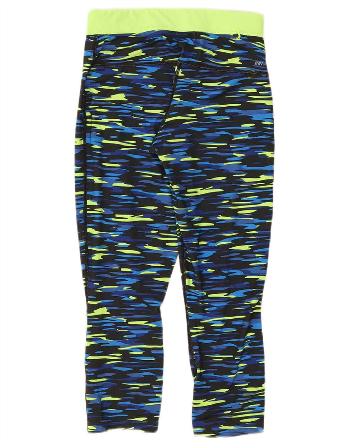 Nike Womens Dri Fit Capri Leggings UK 10 Small  Blue Camouflage Polyester