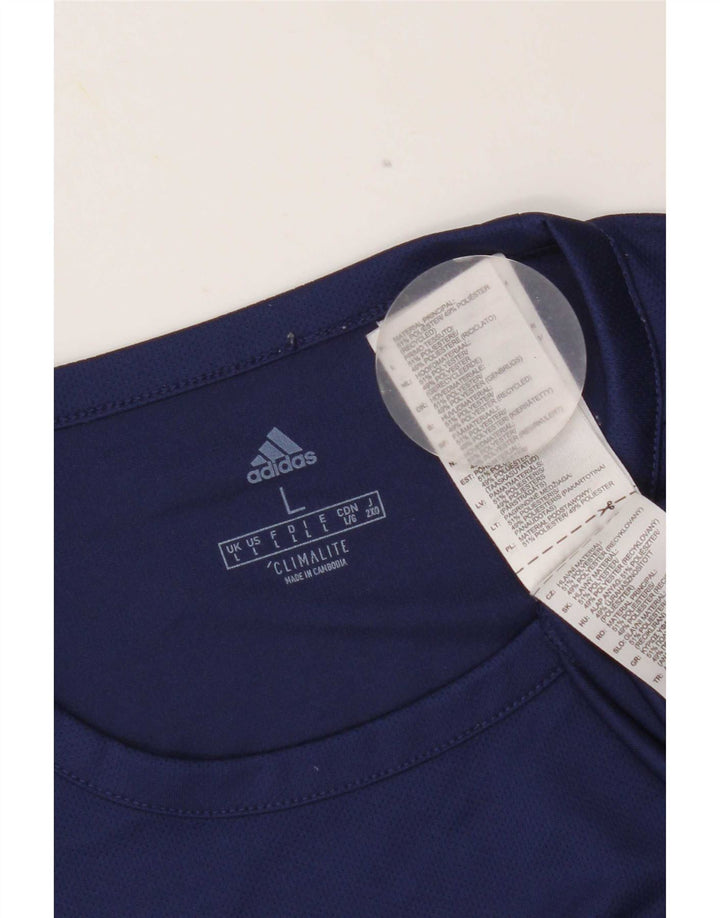Adidas Mens Climalite T-Shirt Top Large Navy Blue Colourblock Polyester