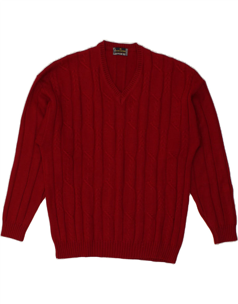 IL GRANCHIO Mens V-Neck Jumper Sweater Medium Red | Vintage Il Granchio | Thrift | Second-Hand Il Granchio | Used Clothing | Messina Hembry 