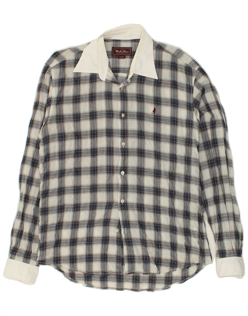 MARLBORO CLASSICS Mens Shirt Large Navy Blue Check Cotton | Vintage Marlboro Classics | Thrift | Second-Hand Marlboro Classics | Used Clothing | Messina Hembry 