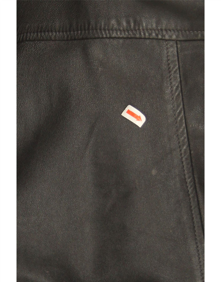 Vintage Womens Oversized Leather Jacket UK 10 Small Black Leather