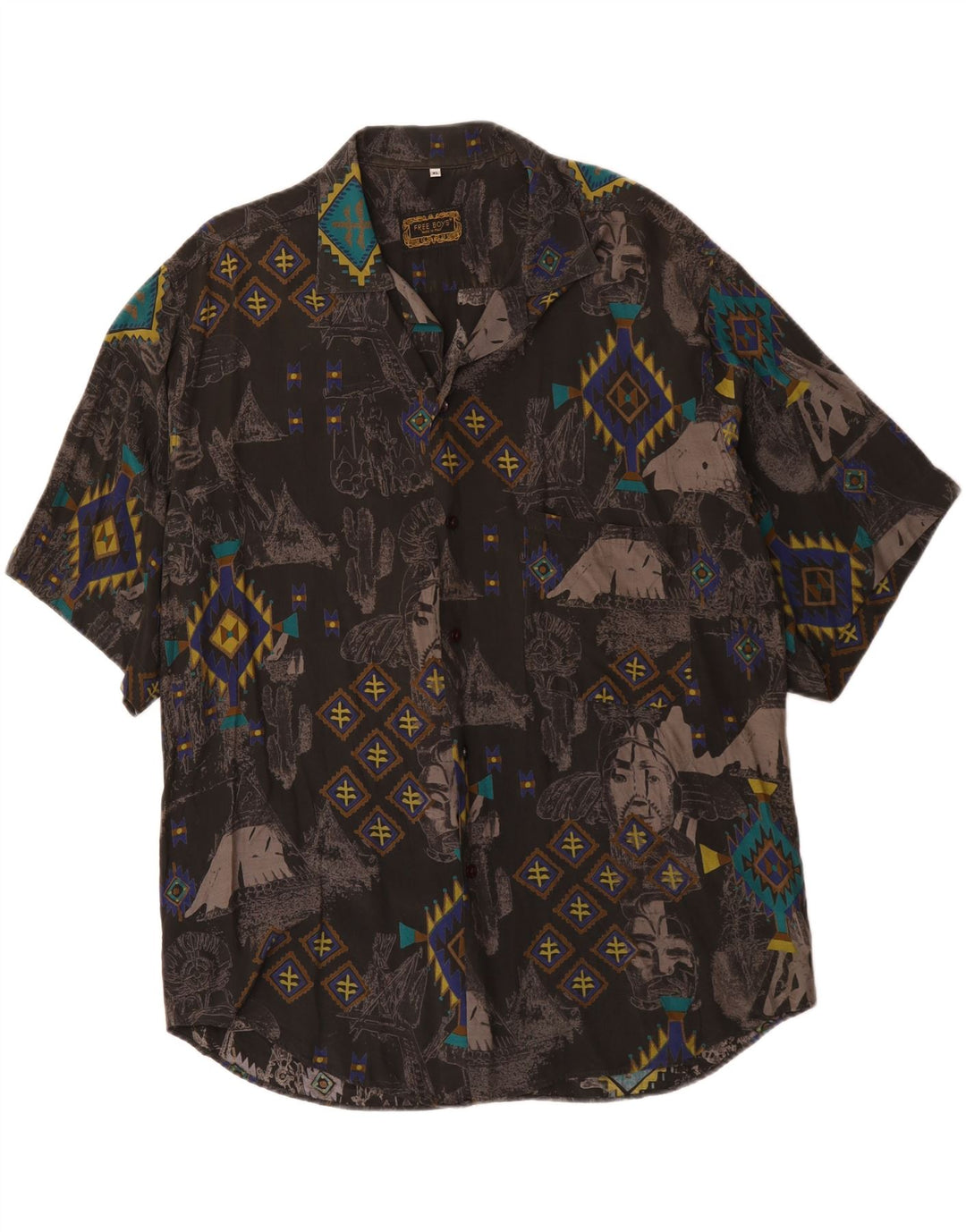 Vintage Mens Short Sleeve Shirt XL Black Geometric