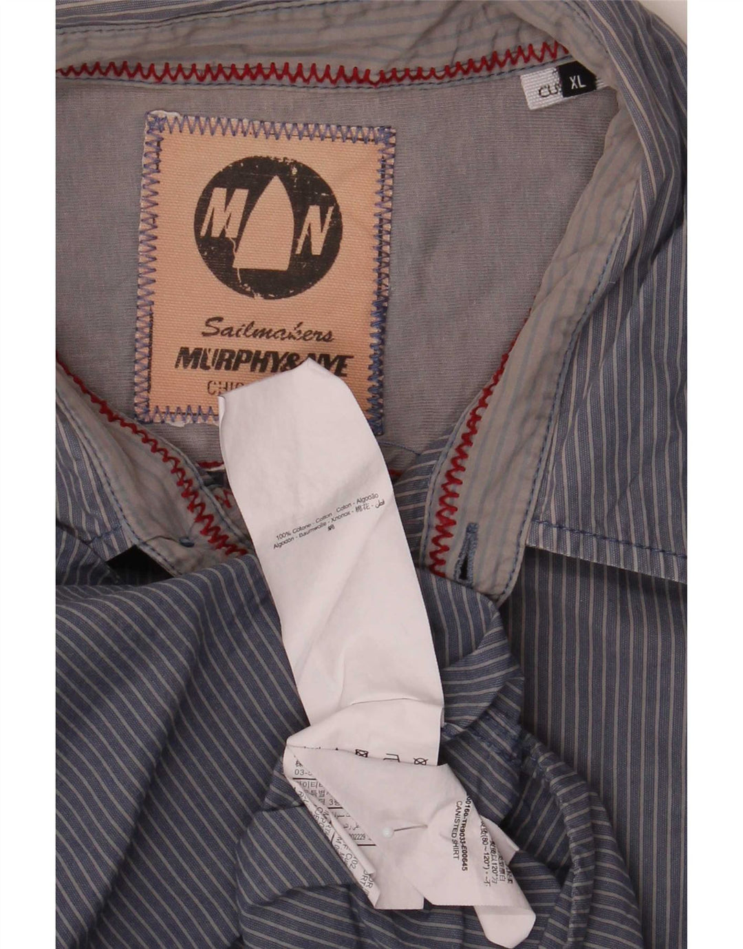 Murphy & Nye Mens Sailmakers Shirt XL Navy Blue Pinstripe Cotton