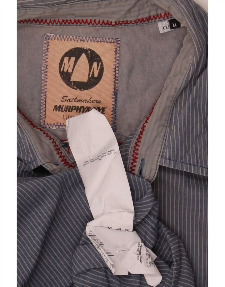 Murphy & Nye Mens Sailmakers Shirt XL Navy Blue Pinstripe Cotton