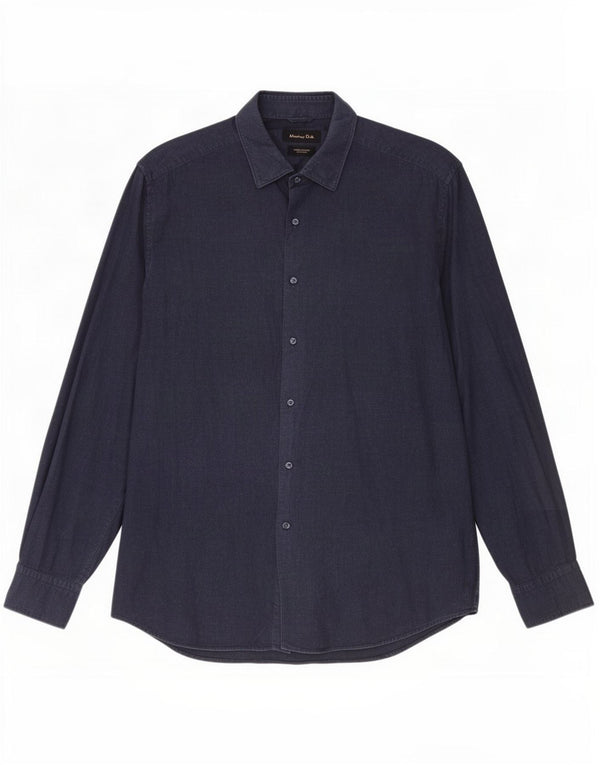 Massimo Dutti Mens Shirt XL Navy Blue Cotton