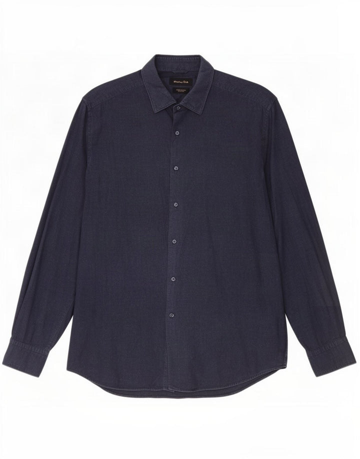 Massimo Dutti Mens Shirt XL Navy Blue Cotton