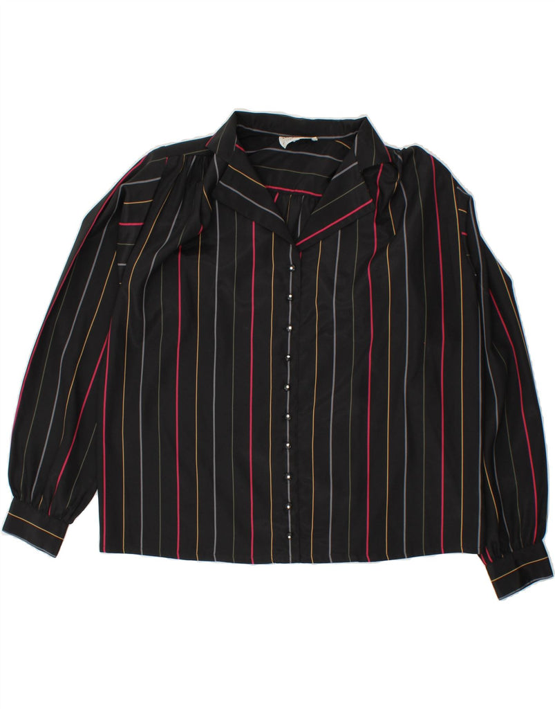 VINTAGE Womens Shirt UK 14 Medium Black Striped Polyester | Vintage Vintage | Thrift | Second-Hand Vintage | Used Clothing | Messina Hembry 