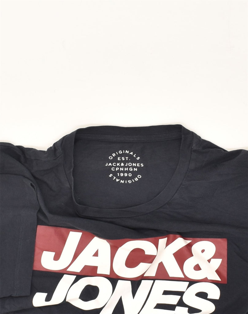 JACK & JONES Mens Graphic T-Shirt Top Medium Navy Blue Cotton | Vintage Jack & Jones | Thrift | Second-Hand Jack & Jones | Used Clothing | Messina Hembry 