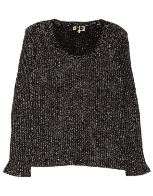 Staccato Womens Boat Neck Jumper Sweater UK 12 Medium Black Pinstripe Wool