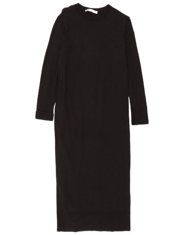 Zara Womens Long Sleeve Jumper Dress UK 8 Small Black Viscose