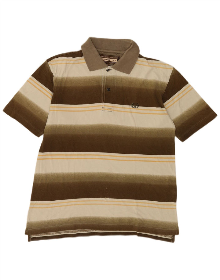 Sergio Tacchini Mens Polo Shirt Medium Brown Striped Cotton