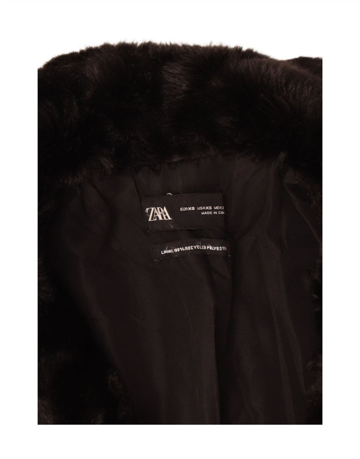 Zara Womens Oversized Faux Fur Overcoat UK 6 XS Black Polyester
