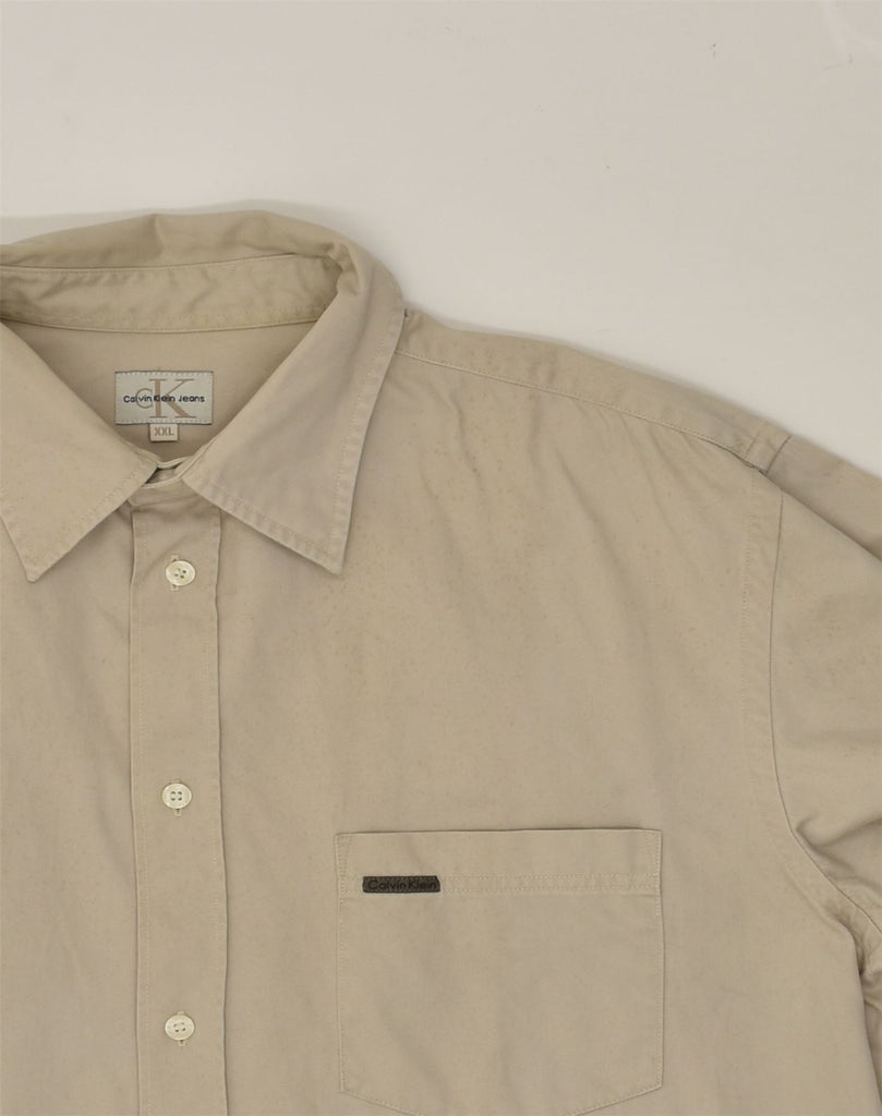 CALVIN KLEIN Mens Shirt 2XL Beige Cotton | Vintage Calvin Klein | Thrift | Second-Hand Calvin Klein | Used Clothing | Messina Hembry 