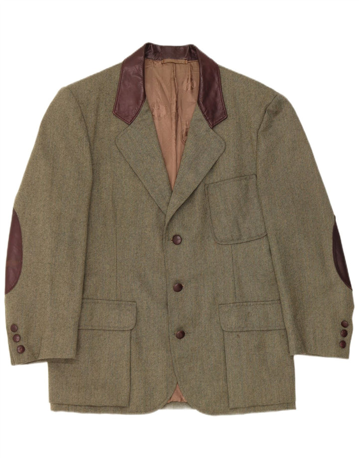 Vintage Mens 3 Button Blazer Jacket UK 38 Medium Khaki Colourblock