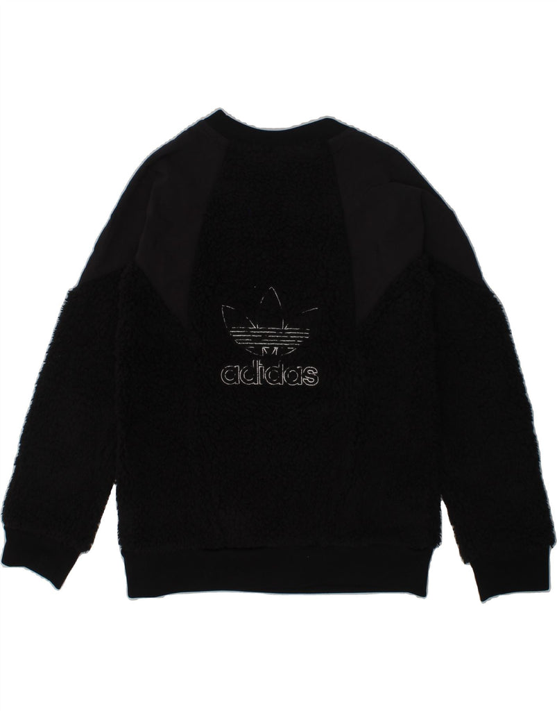 ADIDAS Girls Fleece Jumper 7-8 Years Black Polyester | Vintage Adidas | Thrift | Second-Hand Adidas | Used Clothing | Messina Hembry 