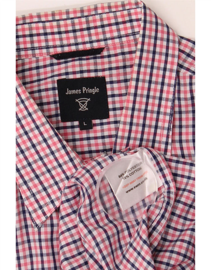 JAMES PRINGLE Mens Short Sleeve Shirt Large Pink Check Polyester Vintage James Pringle and Second-Hand James Pringle from Messina Hembry 
