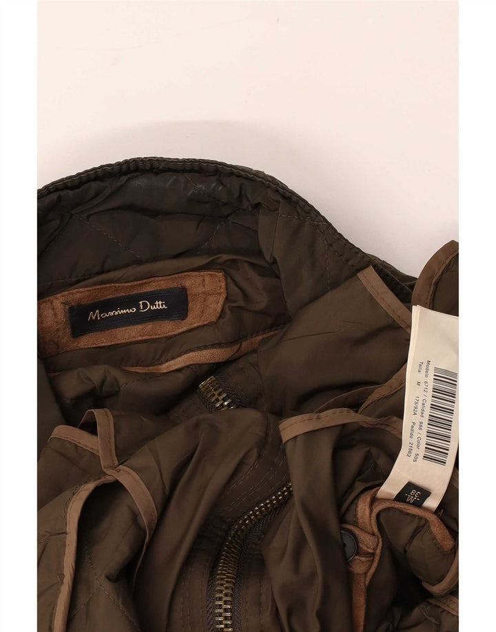 Massimo Dutti Womens Quilted Jacket UK 14 Medium Khaki Nylon