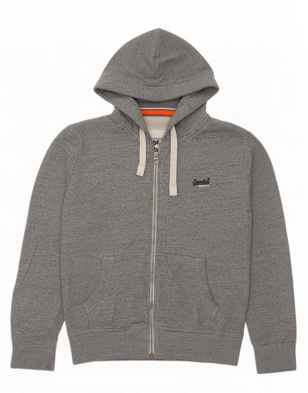 Superdry Mens Zip Hoodie Sweater 2XL Grey Flecked Cotton