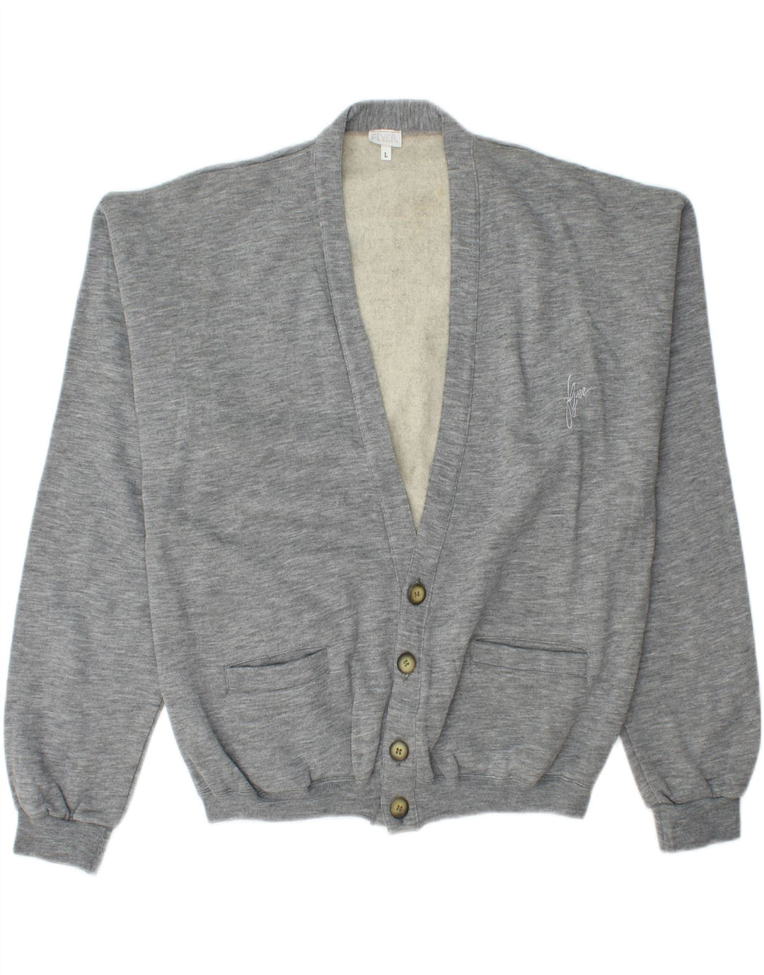 VINTAGE Mens Cardigan Sweater Large Grey Cotton