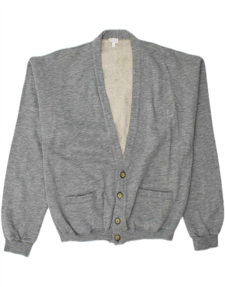 VINTAGE Mens Cardigan Sweater Large Grey Cotton