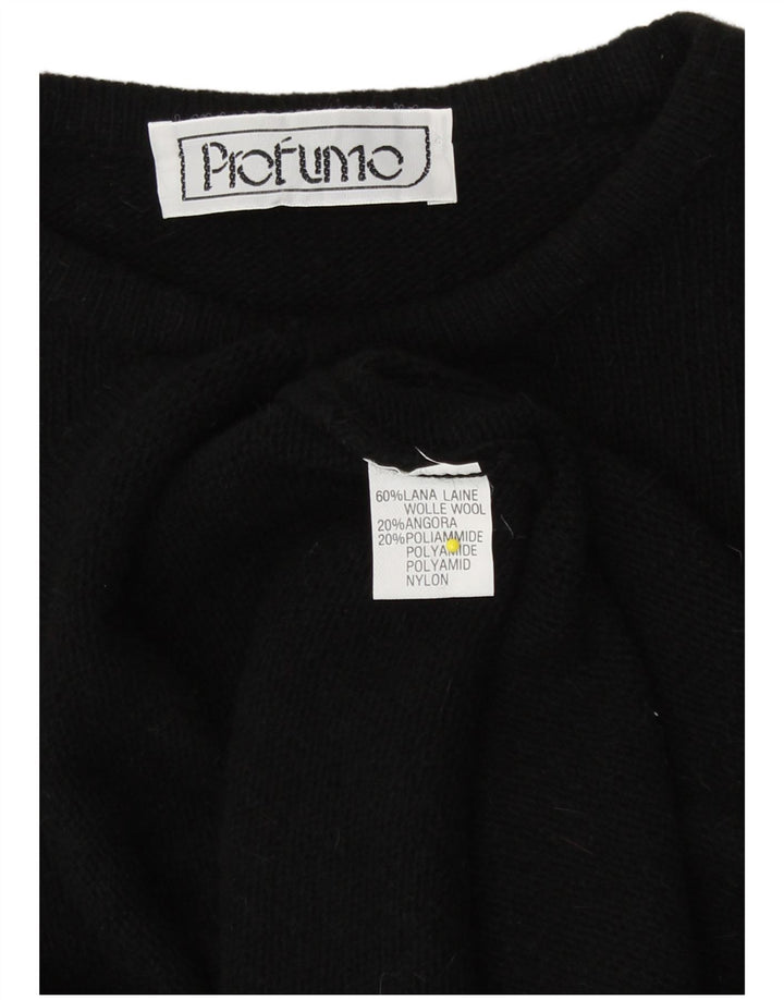 Vintage Womens Graphic Crew Neck Jumper Sweater UK 16 Large Black Wool