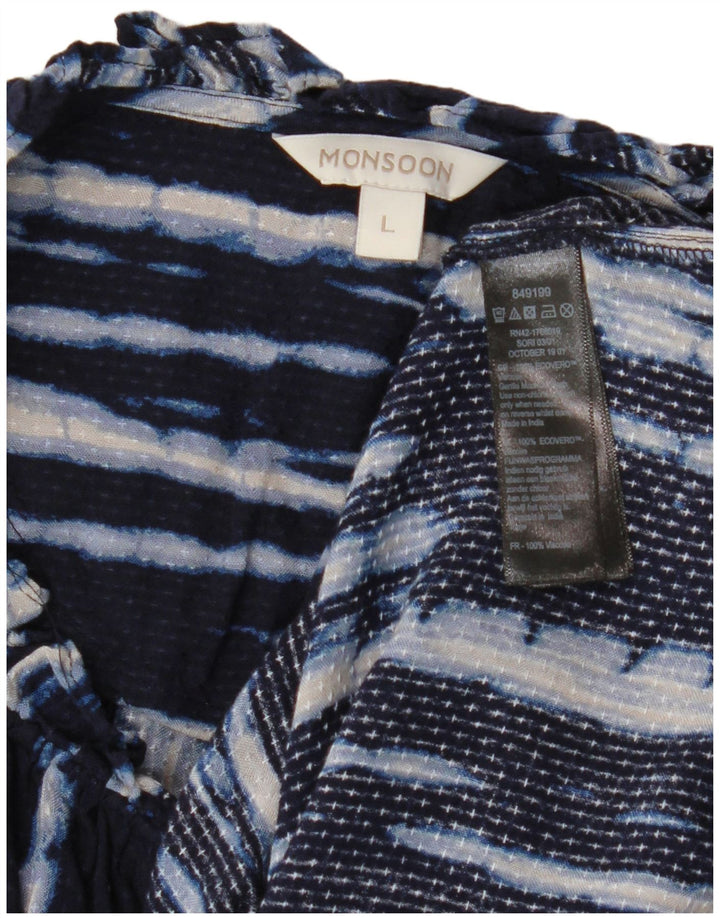 Monsoon Womens Abstract Pattern Blouse Top UK 14 Large Navy Blue Viscose
