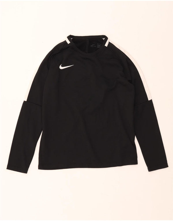 NIKE Boys Dri Fit Top Long Sleeve 12-13 Years Large Black Colourblock