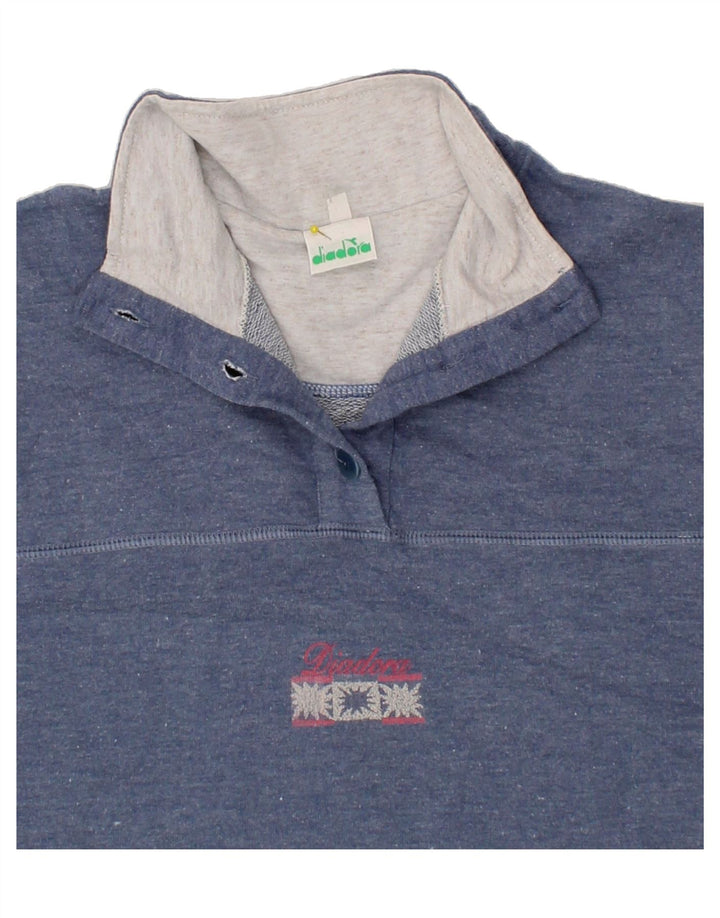 DIADORA Womens Button Neck Sweatshirt Jumper UK 16 Large Blue Colourblock Vintage Diadora and Second-Hand Diadora from Messina Hembry 