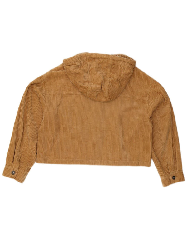 Zara Womens Crop Hooded Oversized Corduroy Jacket UK 10 Small Beige Cotton