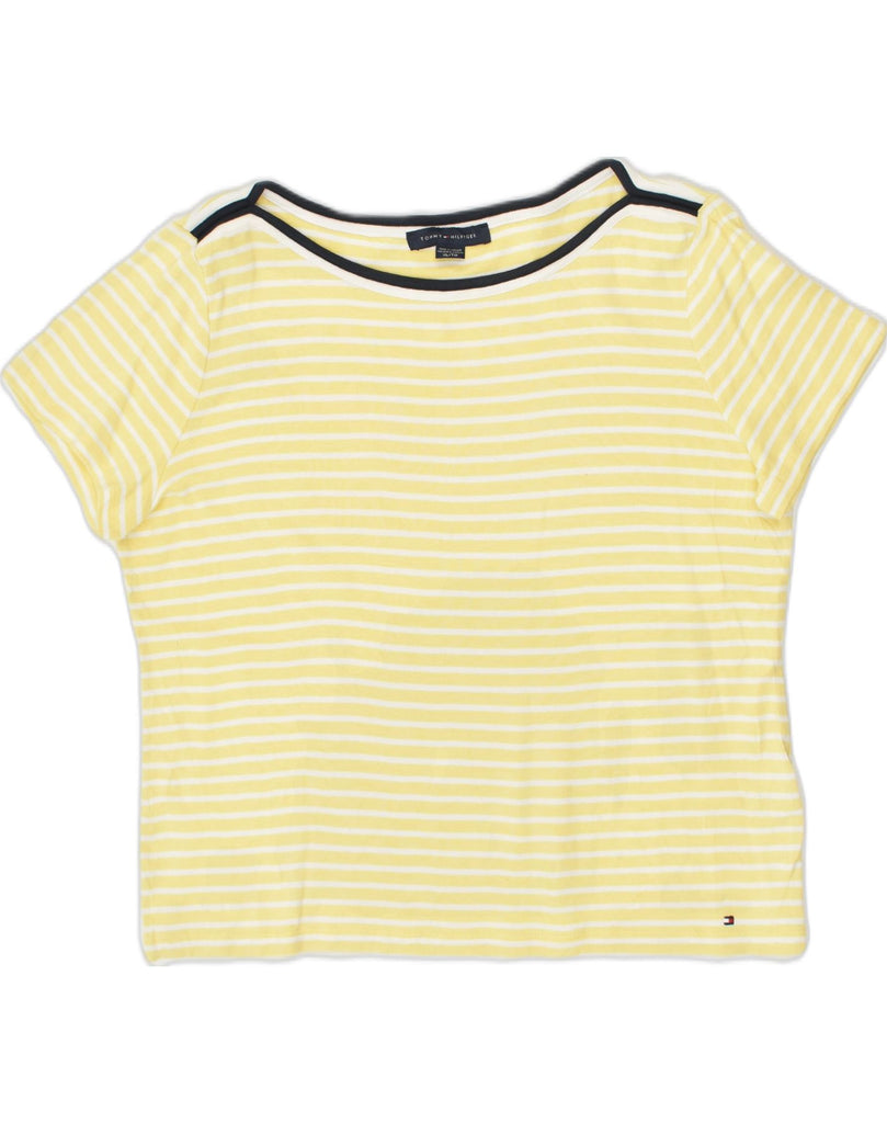 TOMMY HILFIGER Womens T-Shirt Top UK 18 XL Yellow Striped Cotton | Vintage Tommy Hilfiger | Thrift | Second-Hand Tommy Hilfiger | Used Clothing | Messina Hembry 