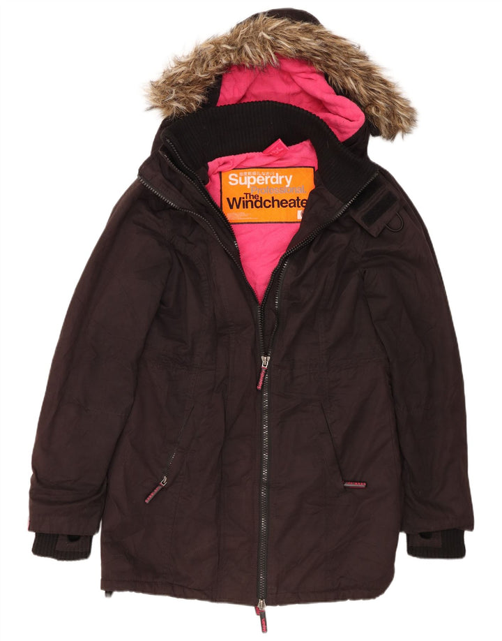 Superdry Womens Windcheater Hooded Parka Jacket UK 14 Medium Black