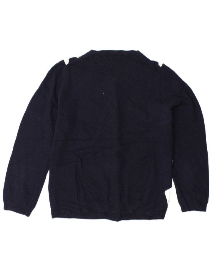 J. CREW Mens Cardigan Sweater UK 6 XS Navy Blue Argyle/Diamond