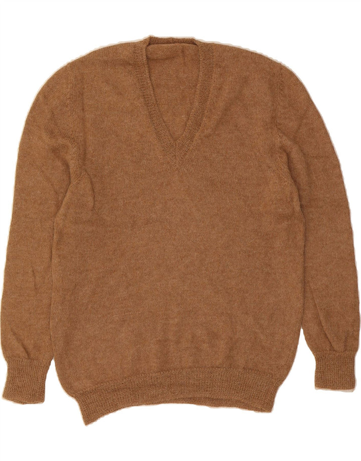 VINTAGE Womens V-Neck Jumper Sweater UK 14 Medium Brown Vintage Vintage and Second-Hand Vintage from Messina Hembry 
