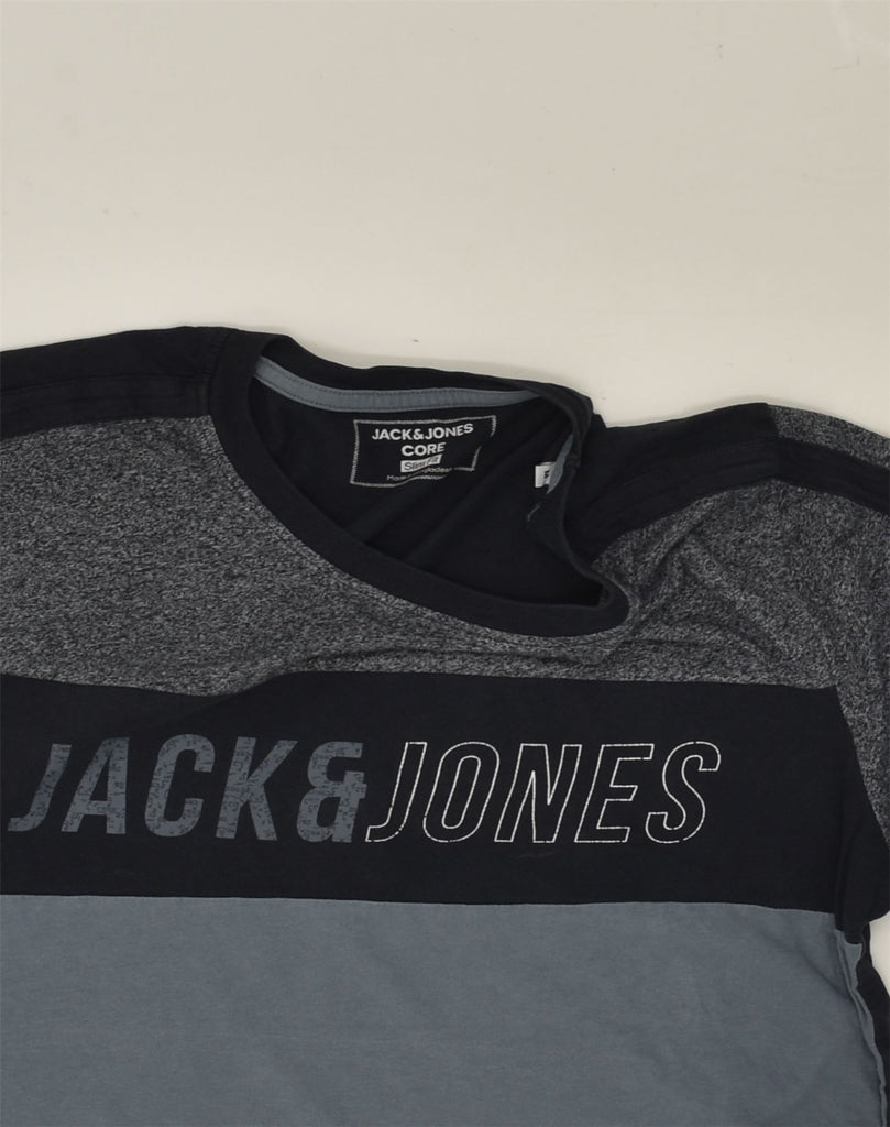 JACK & JONES Mens Slim Fit Graphic T-Shirt Top Medium Grey Colourblock | Vintage Jack & Jones | Thrift | Second-Hand Jack & Jones | Used Clothing | Messina Hembry 