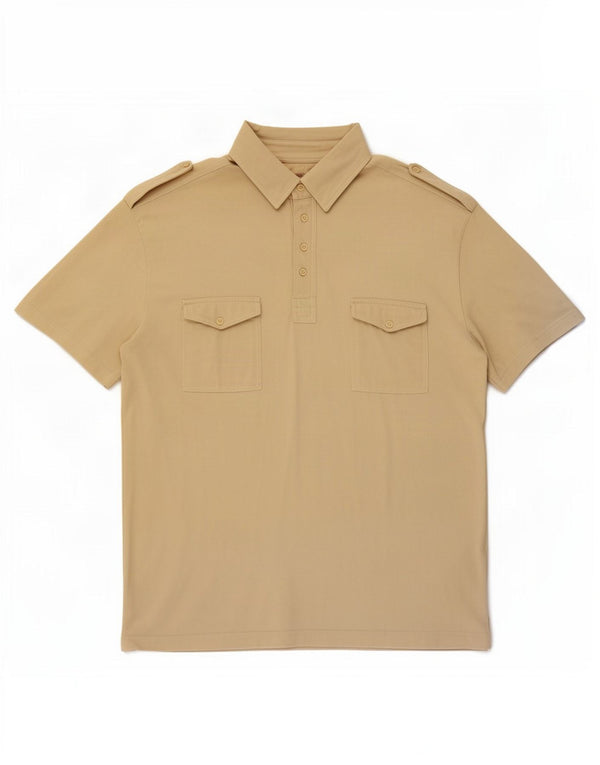 Vintage Mens Short Sleeve Military Pullover Shirt Large Beige