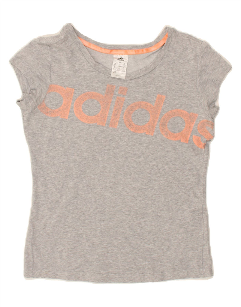 ADIDAS Womens Oversized Crop Graphic T-Shirt Top UK 4/6 XS Grey Cotton Vintage Adidas and Second-Hand Adidas from Messina Hembry 