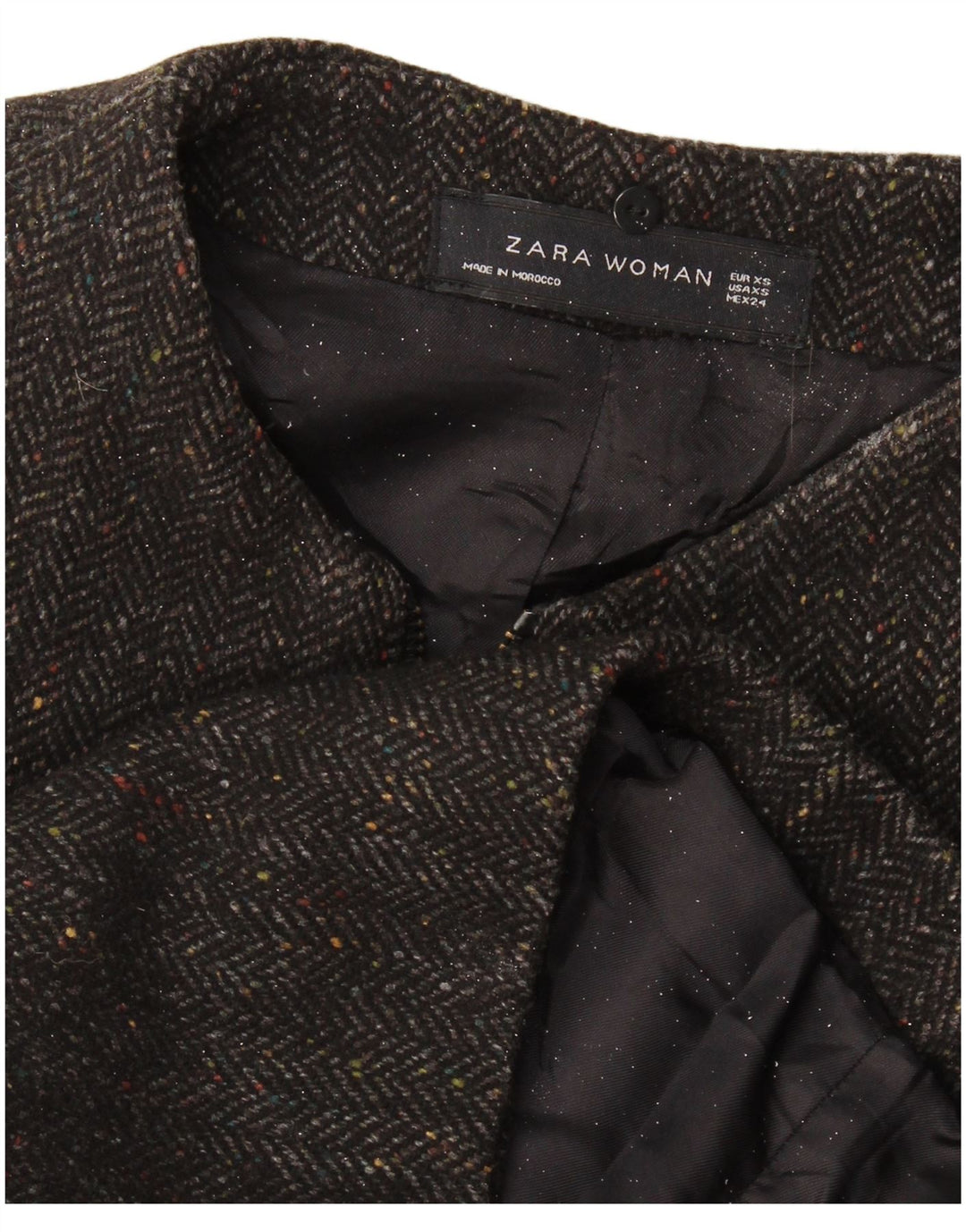 Zara Womens Loose Fit Overcoat UK 6 XS Grey Herringbone