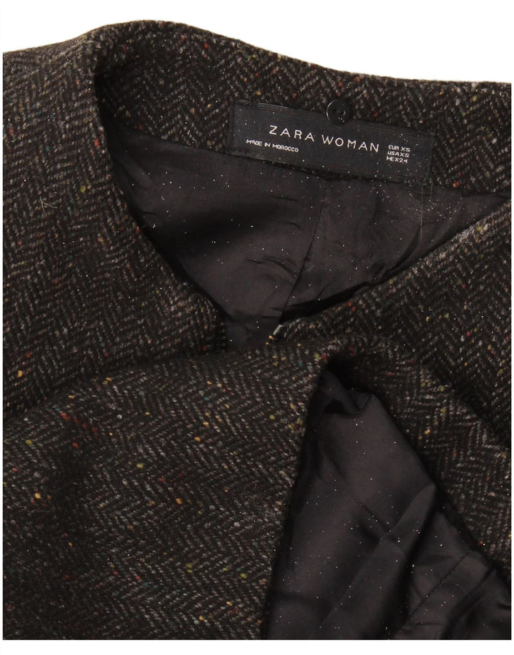 Zara Womens Loose Fit Overcoat UK 6 XS Grey Herringbone