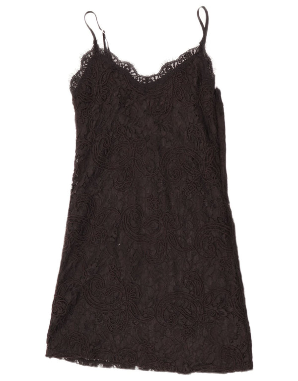 Zara Womens Lace Slip Dress UK 8 Small Black Floral