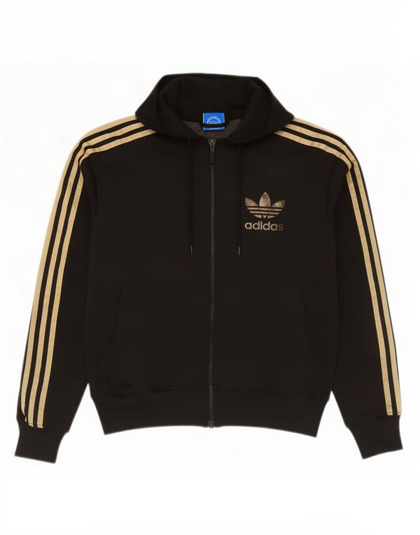 Adidas Womens Graphic Zip Hoodie Sweater UK 14 Medium Black Polyester