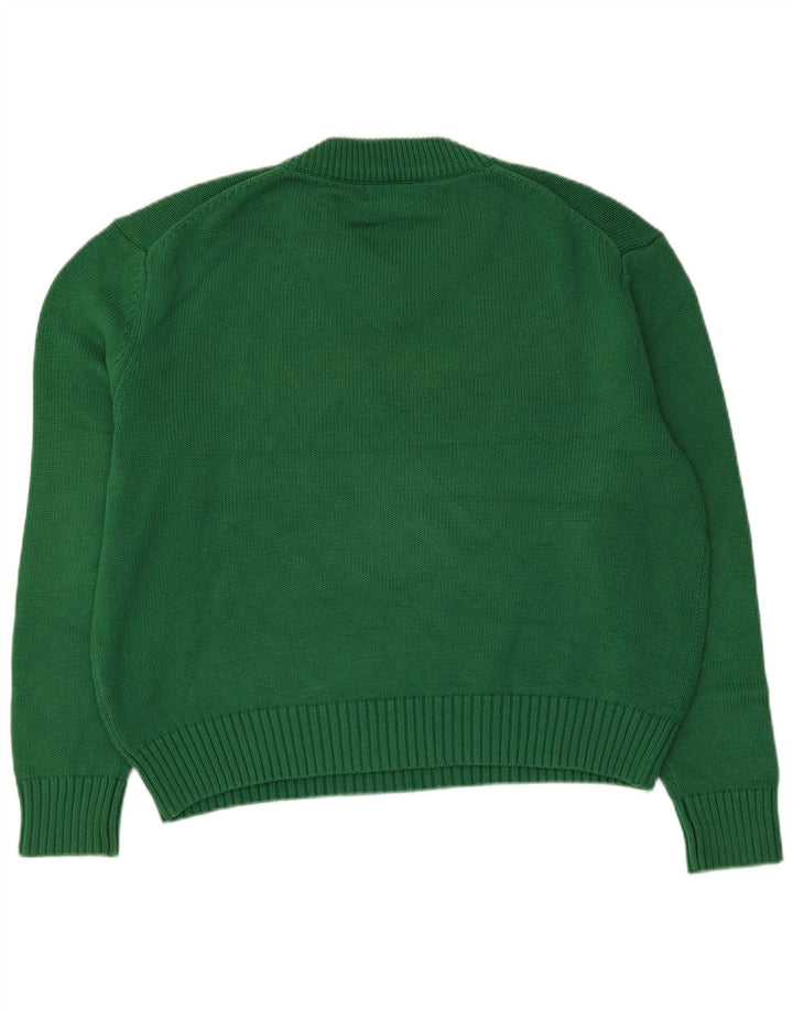 Zara Womens Oversized V-Neck Jumper Sweater UK 14 Medium Green Cotton