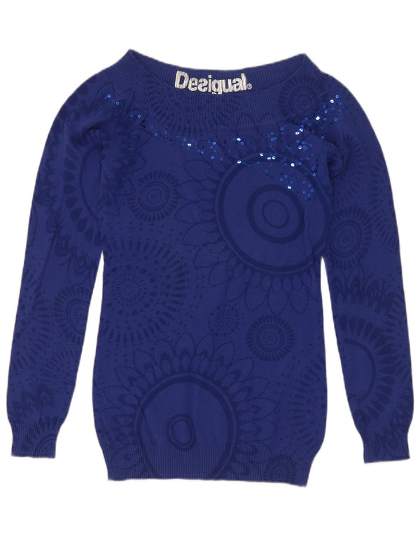 Desigual Womens Boat Neck Jumper Sweater UK 8 Small Navy Blue Paisley