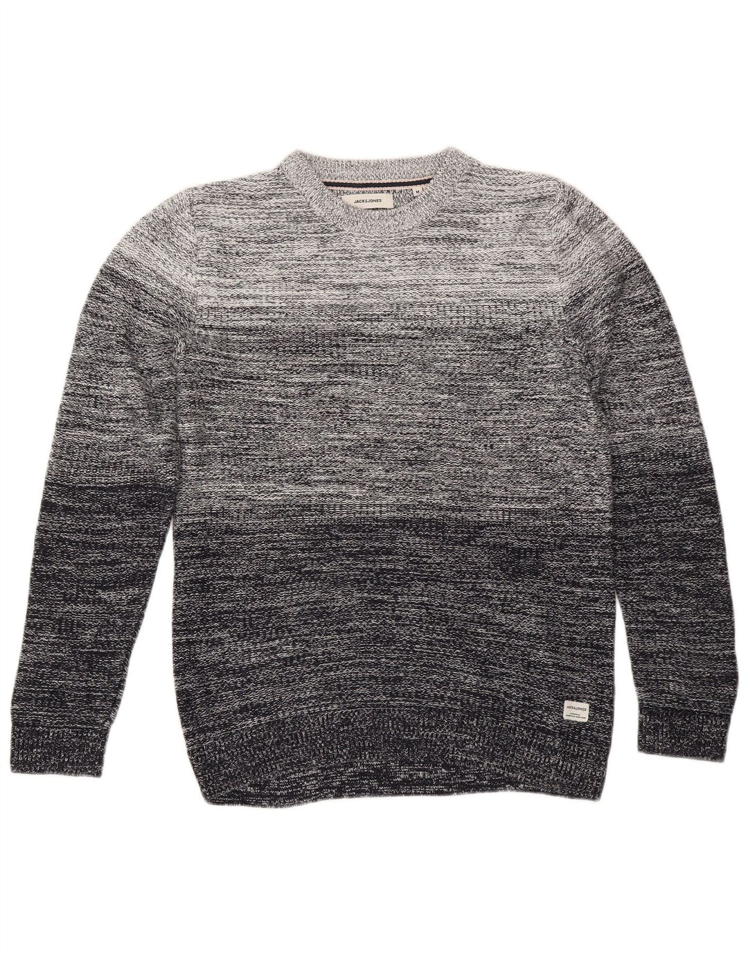 Jack & Jones Mens Crew Neck Jumper Sweater Medium Grey Striped Cotton