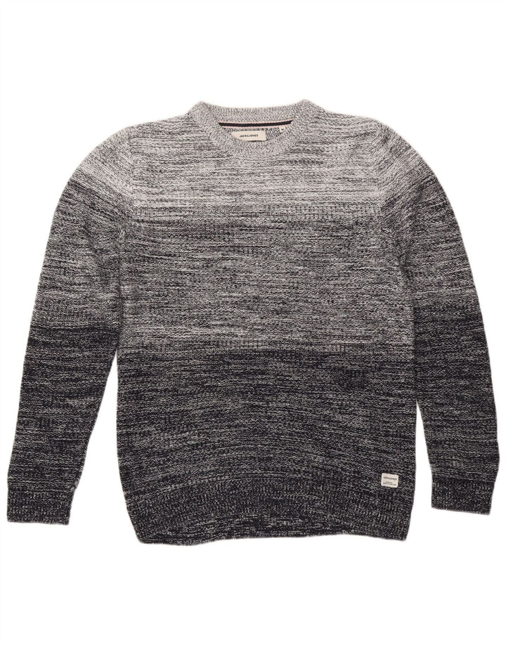 Jack & Jones Mens Crew Neck Jumper Sweater Medium Grey Striped Cotton