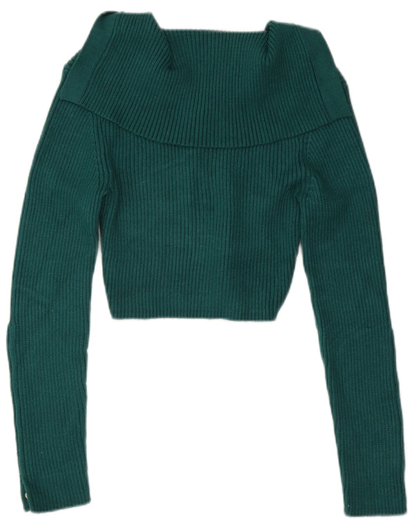 Zara Womens Crop Polo Neck Jumper Sweater UK 12 Medium Green Viscose